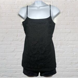 Ann Taylor Black Front Lace Overlay Spaghetti Strap Long Cami Top Women’s Small
